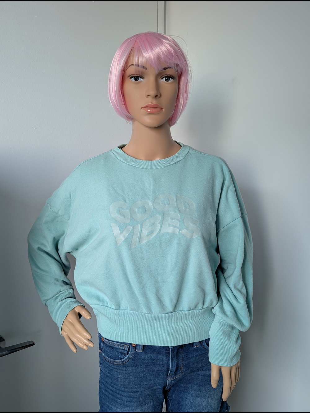 Good Vibes Mint Cropped Crewneck Sweatshirt - Women's